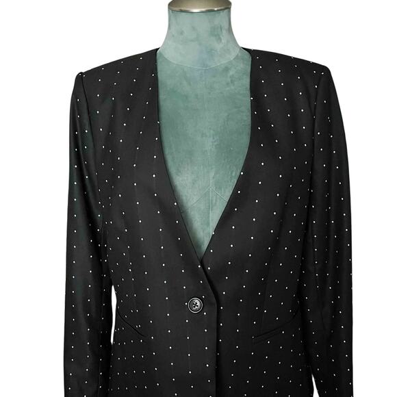 Women's Donna Karan Collarless Single-Breasted Blazer Black Micro Dot Size 12 - Picture 2 of 7